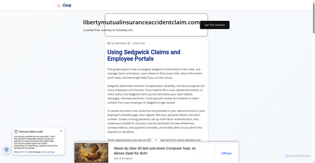Security scan screenshot of https://libertymutualinsuranceaccidentclaim.com