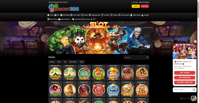 Security scan screenshot of https://nodexbansos188.com/desktop/game/slot/pgsoft