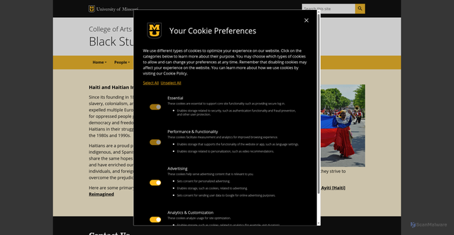 Security scan screenshot of https://blackstudies.missouri.edu/history-lesson-haiti-and-haitian-immigrants