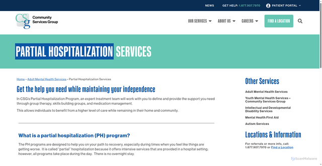 Security scan screenshot of https://csgonline.org/adult-mental-health-services/partial-hospitalization-services/