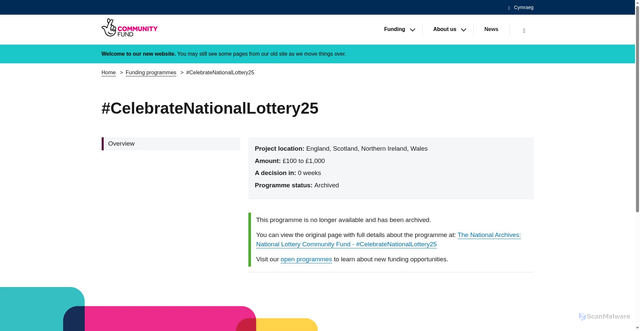Security scan screenshot of https://www.tnlcommunityfund.org.uk/funding/funding-programmes/celebratenationallottery25