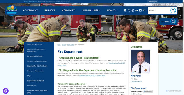 Security scan screenshot of https://www.lakevillemn.gov/226/Fire-Department