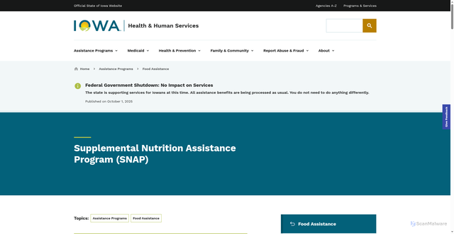 Security scan screenshot of https://hhs.iowa.gov/assistance-programs/food-assistance/snap