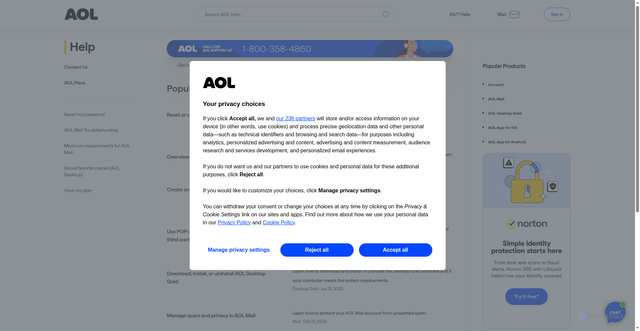 Security scan screenshot of https://help.aol.com
