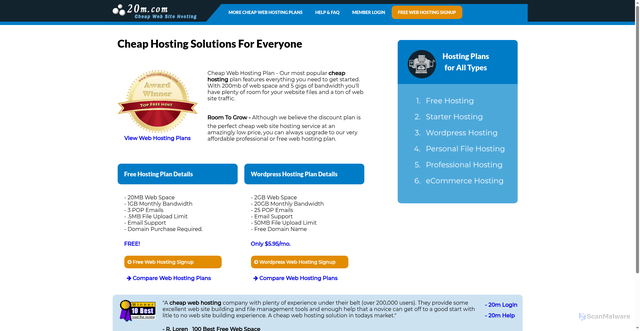 Security scan screenshot of https://20m.com