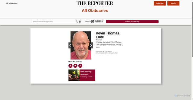 Security scan screenshot of https://www.thereporteronline.com/obituaries/memoriam-kevin-thomas-love-lansdale-pa/