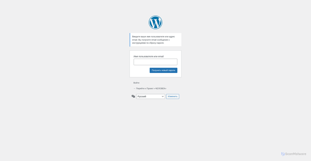 Security scan screenshot of http://online.proekt-chelovek.ru/wp-login.php?action=lostpassword