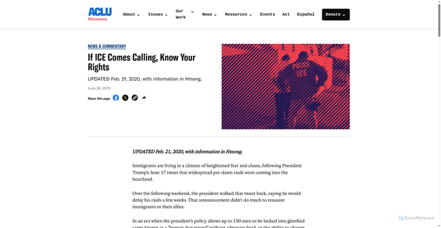 Security scan screenshot of https://www.aclu-mn.org/news/immigrantrights/