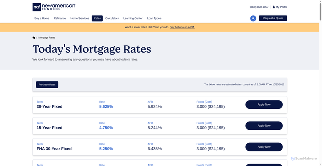 Security scan screenshot of https://www.newamericanfunding.com/mortgage-rates/