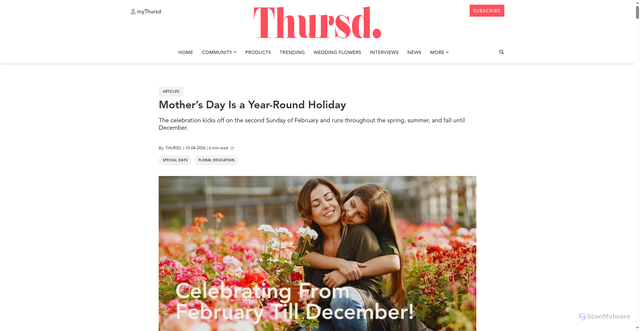 Security scan screenshot of https://thursd.com/articles/mothers-day-is-a-year-round-holiday