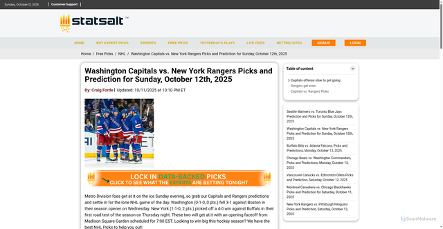Security scan screenshot of https://statsalt.com/free-picks/nhl/washington-capitals-vs-new-york-rangers-picks-and-prediction-for-sunday-october-12th-2025