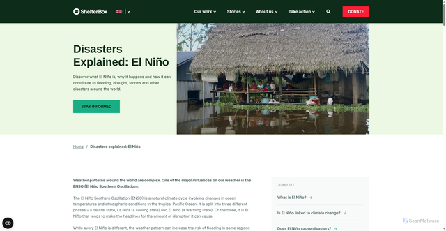 Security scan screenshot of https://shelterbox.org/disasters-explained/el-nino/