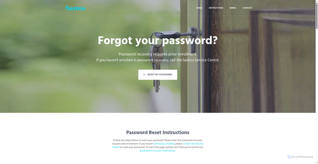 Security scan screenshot of https://passwordreset.santos.com
