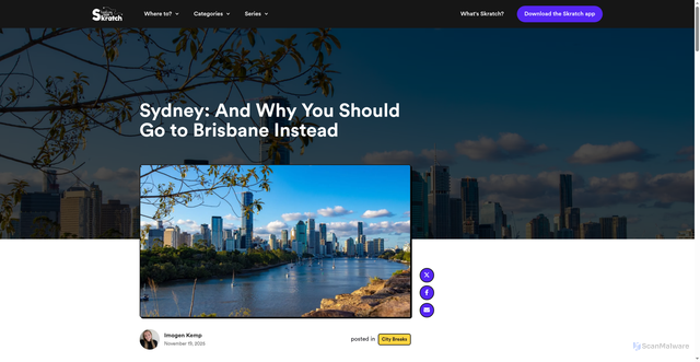 Security scan screenshot of https://www.skratch.world/post/sydney-and-why-you-should-go-to-brisbane-instead