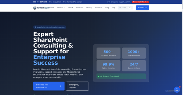 Security scan screenshot of https://sharepointsupport.com