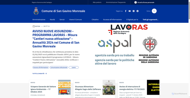 Security scan screenshot of https://www.comune.sangavinomonreale.su.it/