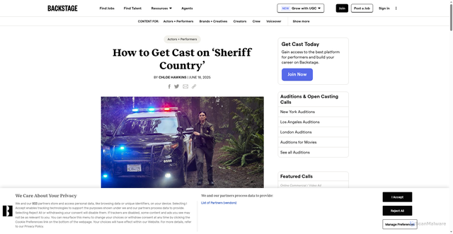 Security scan screenshot of https://www.backstage.com/magazine/article/how-to-get-cast-on-sheriff-country-78888/