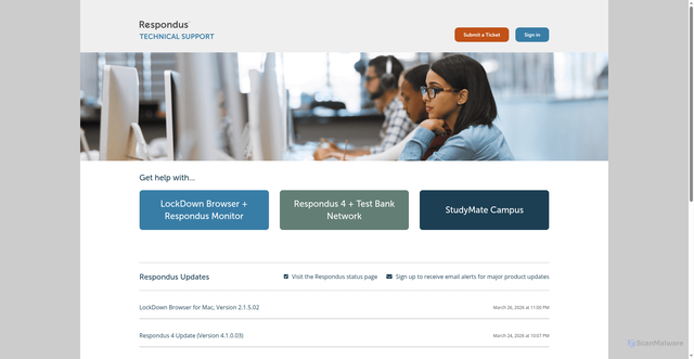 Security scan screenshot of https://support.respondus.com
