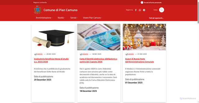 Security scan screenshot of https://www.comune.piancamuno.bs.it/