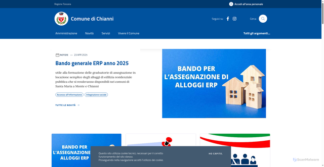Security scan screenshot of https://www.comune.chianni.pi.it/