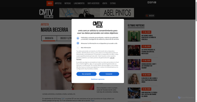 Security scan screenshot of https://www.cmtv.com.ar/biografia/show.php?bnid=2604&banda=Maria_Becerra