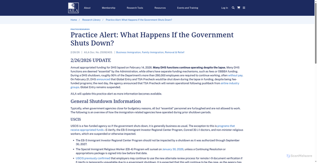 Security scan screenshot of https://www.aila.org/library/practice-alert-what-happens-if-the-government-shuts-down-1