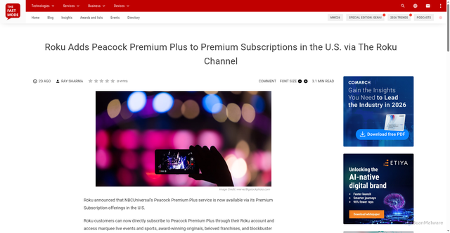 Security scan screenshot of https://www.thefastmode.com/services-and-innovations/48311-roku-adds-peacock-premium-plus-to-premium-subscriptions-in-the-u-s-via-the-roku-channel