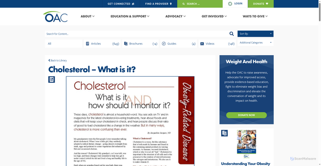 Security scan screenshot of https://www.obesityaction.org/resources/cholesterol-what-is-it/