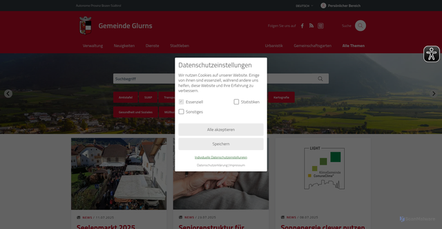 Security scan screenshot of https://www.comune.glorenza.bz.it/de