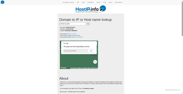 Security scan screenshot of https://www.hostip.info