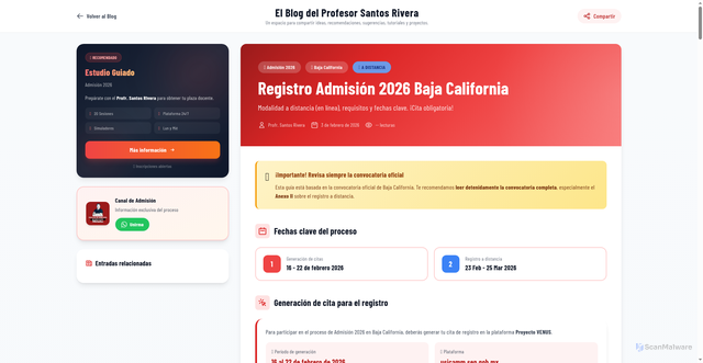 Security scan screenshot of https://blogdesantosrivera.pages.dev/entries/registro-admision-2026-baja-california