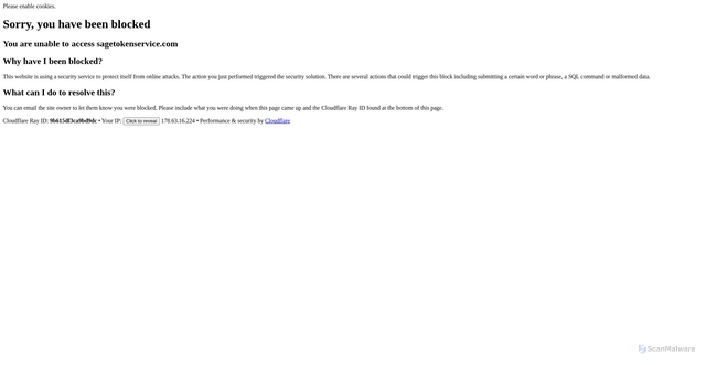 Security scan screenshot of https://www.sagetokenservice.com