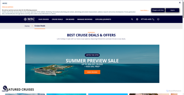Security scan screenshot of https://www.msccruisesusa.com/cruise-deals