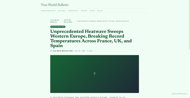 Security scan screenshot of https://trueworldbulletin.com/article/unprecedented-heatwave-sweeps-western-europe-breaking-record-temperatures-across-france-uk-and-spain-7bca5e59