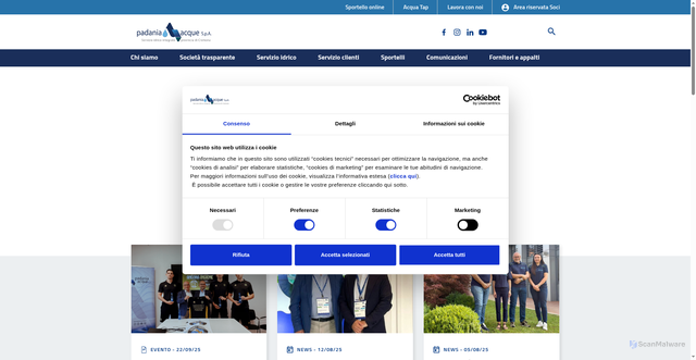 Security scan screenshot of https://www.padania-acque.it/