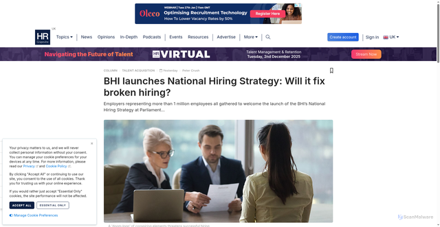 Security scan screenshot of https://www.hrgrapevine.com/content/article/2025-12-02-better-hiring-institute-launches-national-hiring-strategy