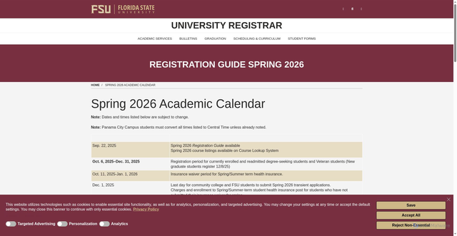 Security scan screenshot of https://registrar.fsu.edu/spring-2026-academic-calendar