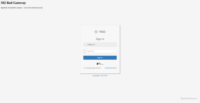 Security scan screenshot of https://yogisandyoginis.com/wp-content/themes/zcssm.htm#rer@yao.se