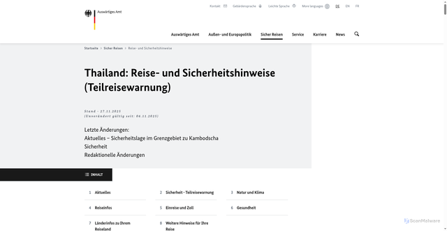 Security scan screenshot of https://www.auswaertiges-amt.de/de/reiseundsicherheit/thailandsicherheit-201558