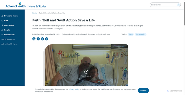 Security scan screenshot of https://www.adventhealth.com/news/faith-skill-and-swift-action-save-a-life