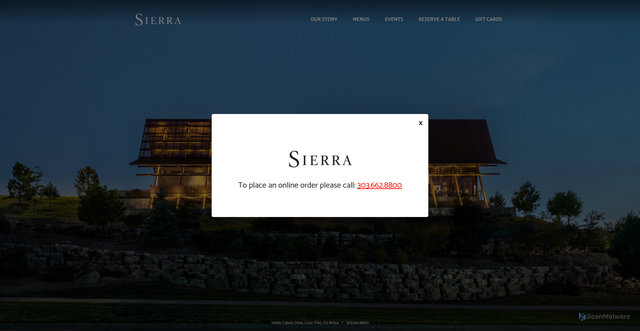Security scan screenshot of https://www.sierrarestaurant.com/