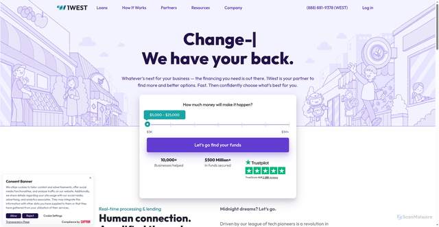 Security scan screenshot of https://www.1west.com/