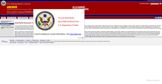 Security scan screenshot of https://2001-2009.state.gov/s/ct/intl/io/apec/index.htm