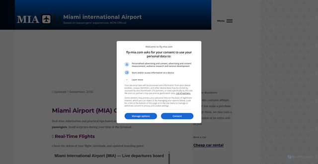 Security scan screenshot of https://fly-mia.com/home