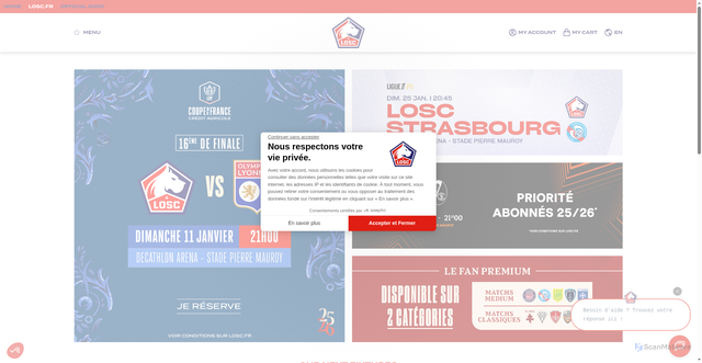 Security scan screenshot of https://billetterie.losc.fr/en/