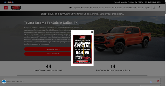 Security scan screenshot of https://www.toyotaofdallas.com/for-sale/tacoma.htm?srsltid=AfmBOoom1RWicFObDohjux1th287qvWmGHa6gWvDQkoDGSbqia6LWrDB