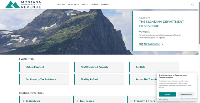 Security scan screenshot of https://revenue.mt.gov/