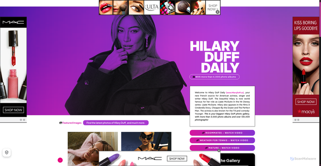 Security scan screenshot of https://www.hilaryduff.us/