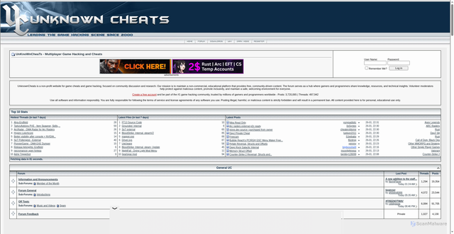 Security scan screenshot of https://unknowncheats.me