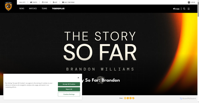 Security scan screenshot of https://www.wearehullcity.co.uk/news/2025/august/15/the-story-so-far-brandon-williams/